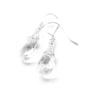 Crocheted Silver Drops , silver and clear swarovski crystal