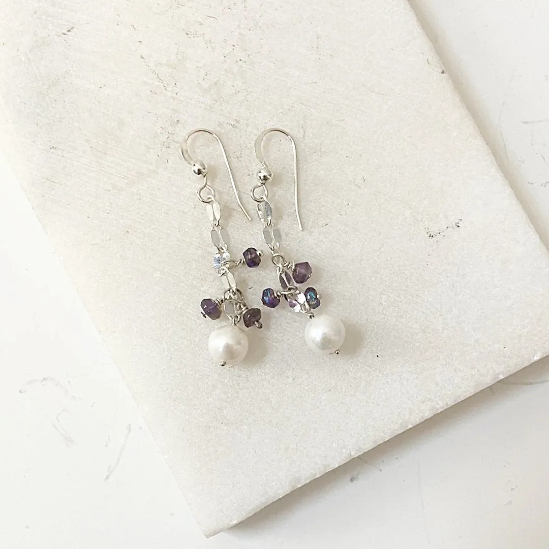 Cultured Pearl Earrings, Amethyst Earrings-Uni-T