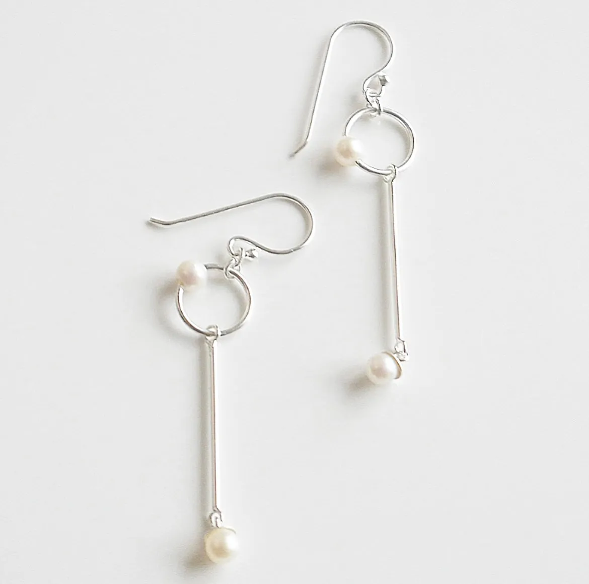 Dainty Circle and Bar Fresh Water Pearl Daily Earrings