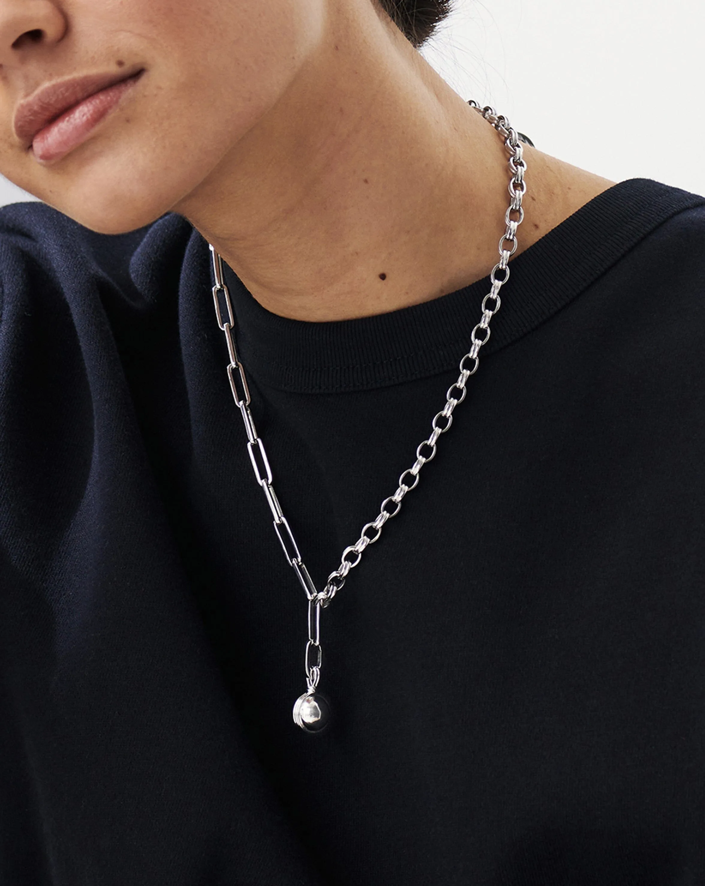 Deconstruked Axiom Small Sphere Chain Necklace | Silver Plated