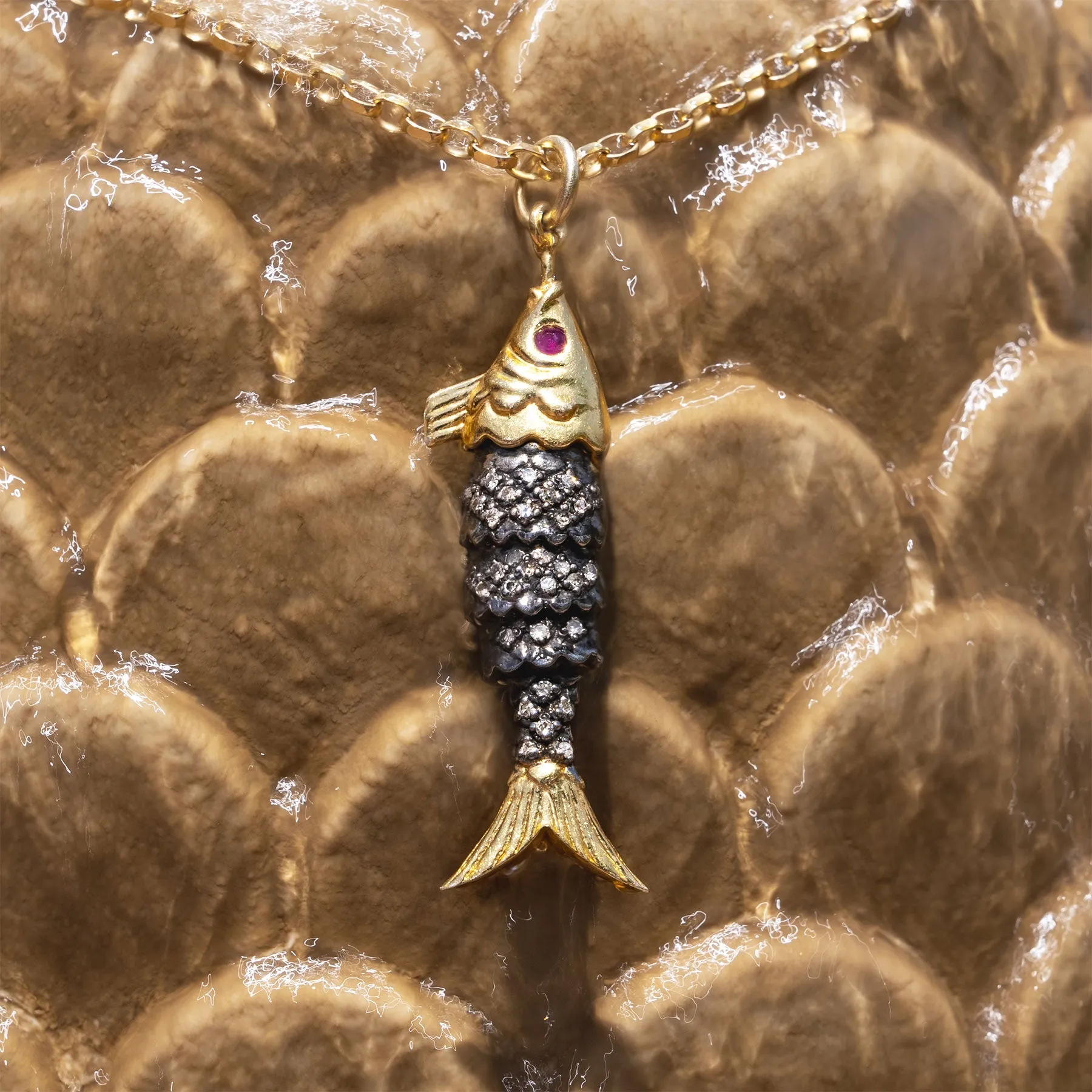 Diamond & Ruby Fish Pendant