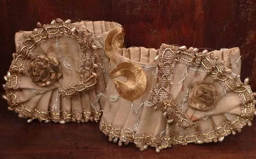 Dimitri Dassios Pleated Embroidered Gold Cuffs with Pearls