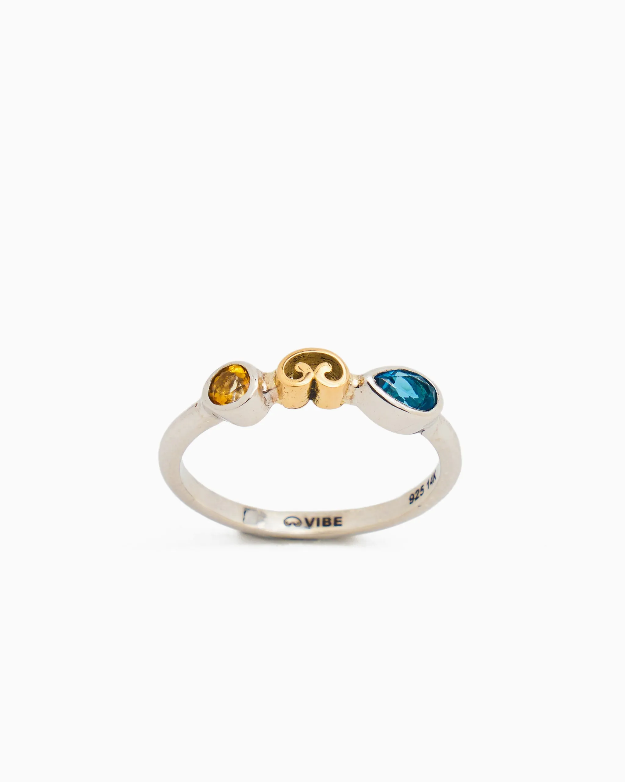 Double Stone & Petroglyph Ring - Citrine/London Blue Topaz