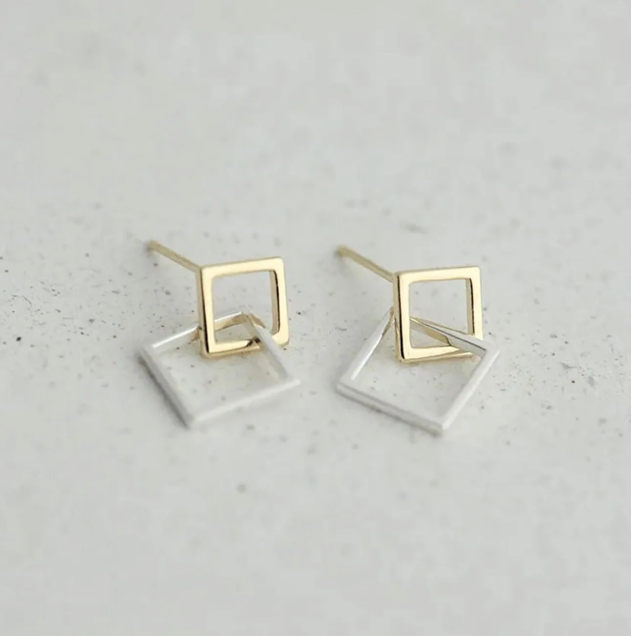 ELEMENT - Sterling Silver & Gold square shaped earrings