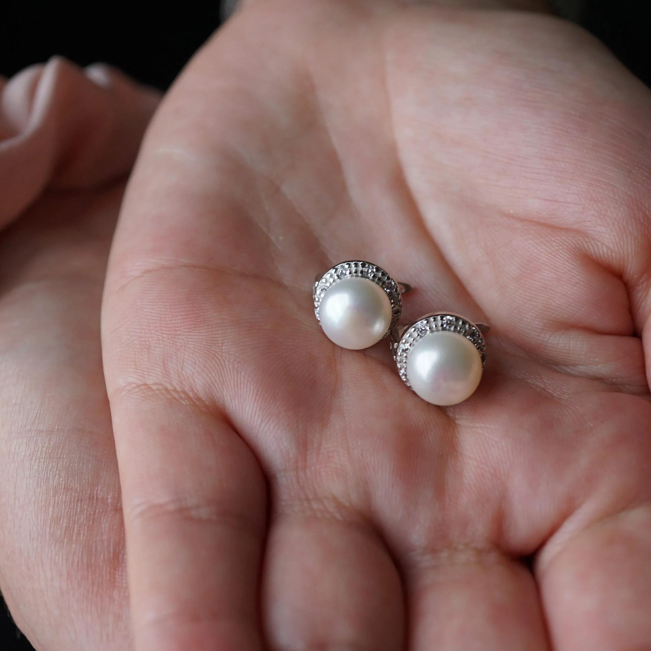 Eliana X - Real Sterling Silver Freshwater Pearl Stud Earrings