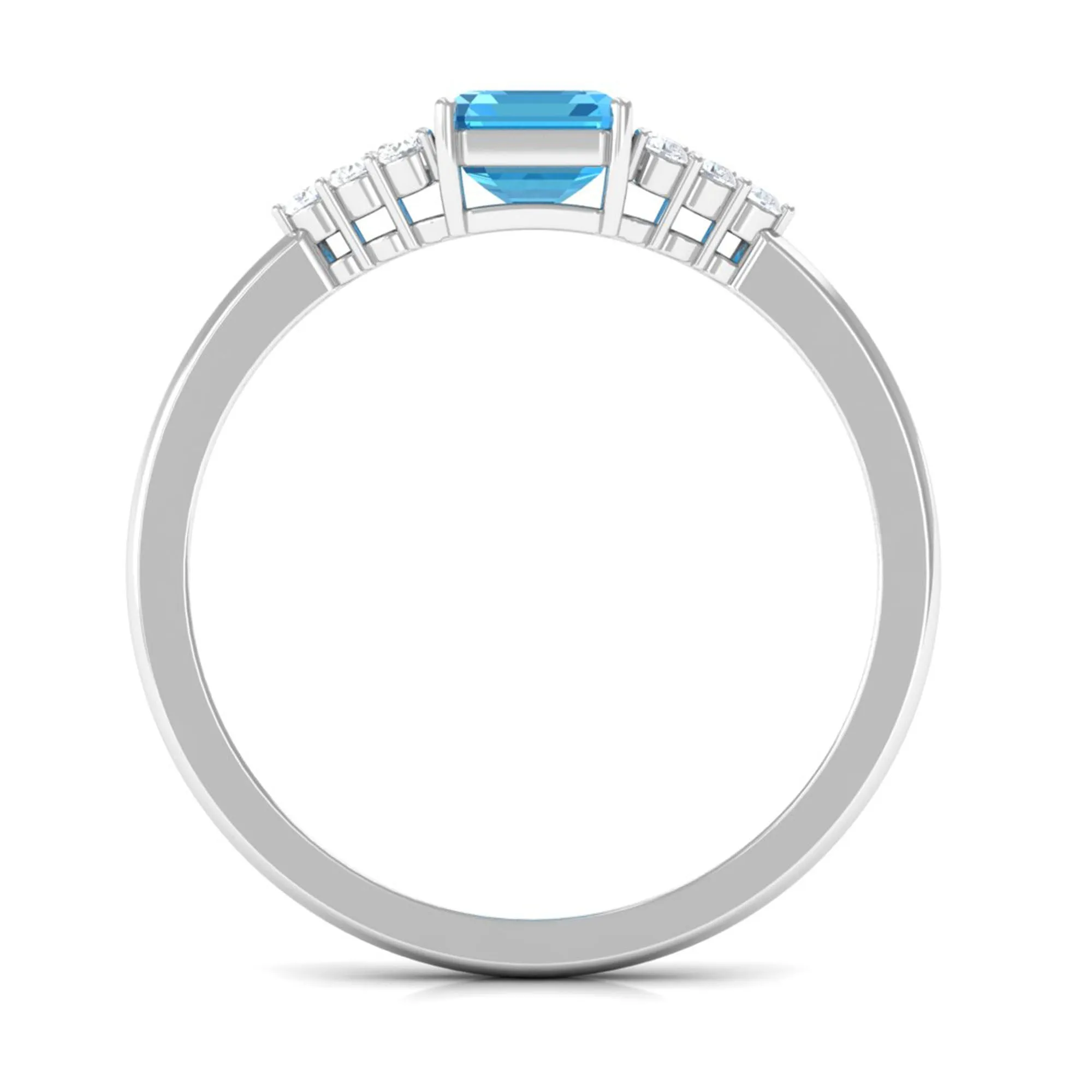 Emerald Cut Swiss Blue Topaz Solitaire Engagement Ring with Diamond