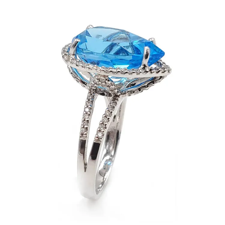 Estate 14K White Gold Blue Topaz and Diamond Ring