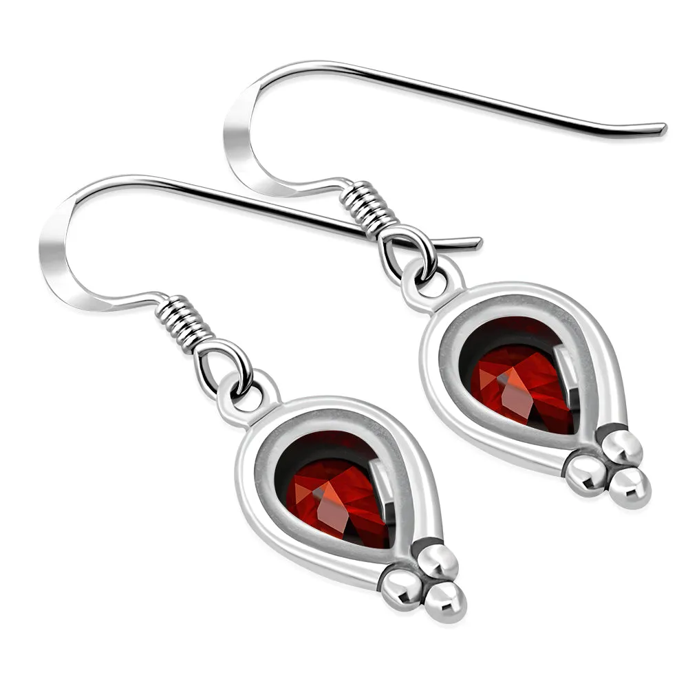 Ethnic Style Silver Earrings w Garnet CZ