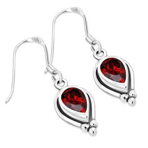 Ethnic Style Silver Earrings w Garnet CZ