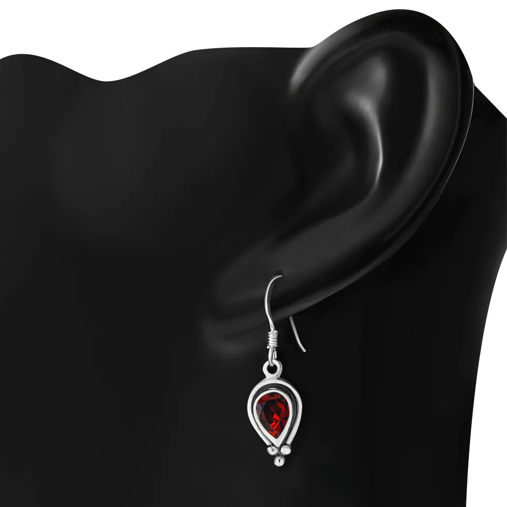 Ethnic Style Silver Earrings w Garnet CZ