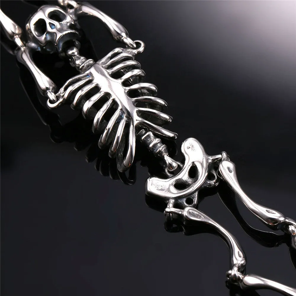 European Halloween Bracelet Punk Skull Skeleton Bracelet For Men Gold Plated Stainless Steel Heavy Biker Bangle Jewelry