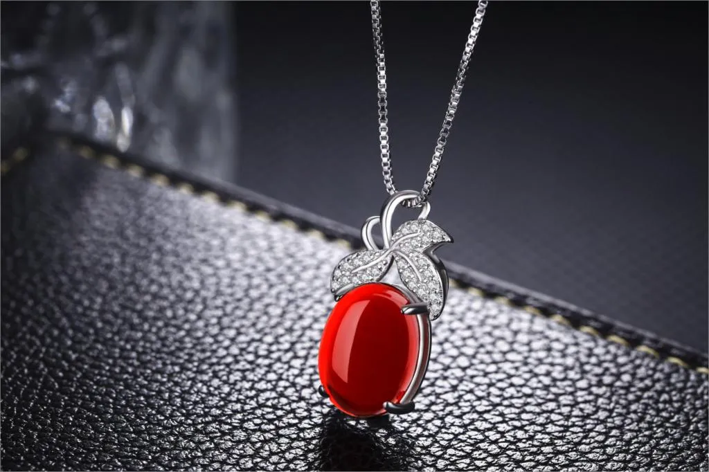 Fashion Stone Pendant Crystal Leaf Design 925 stamp silver Color Quality Jewelry