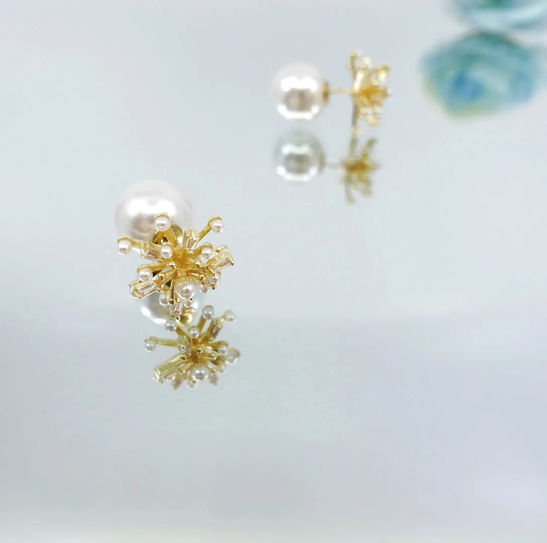 Firework Zircon and Pearl Stud Earrings