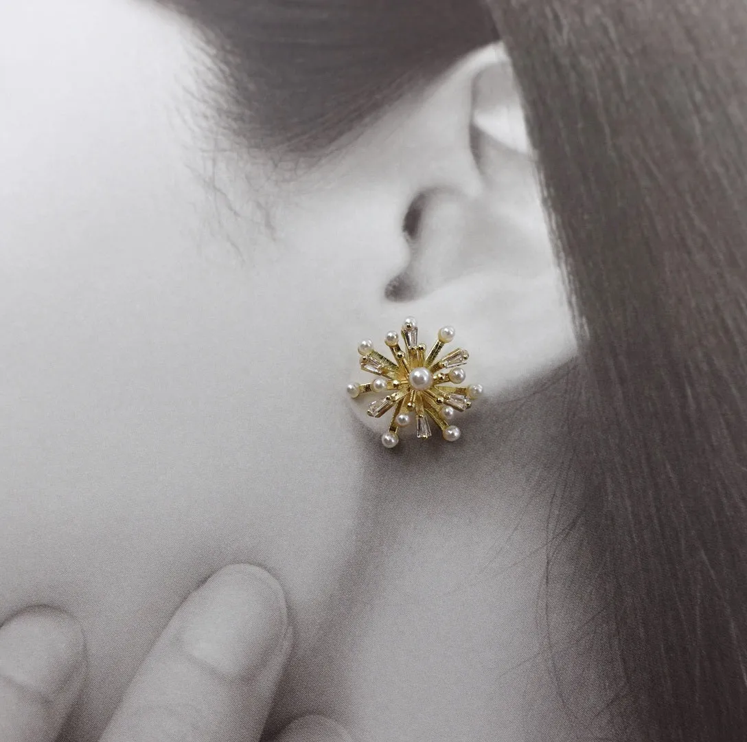 Firework Zircon and Pearl Stud Earrings