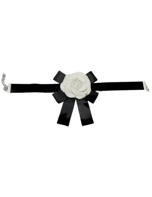 Fleur de Camélia Vegan Leather Flower Velvet Choker Necklace