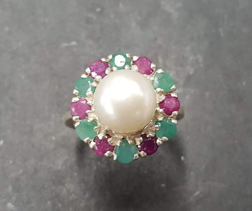 Flower Pearl Ring - Genuine Pearl Ring, Pearl Victorian Ring