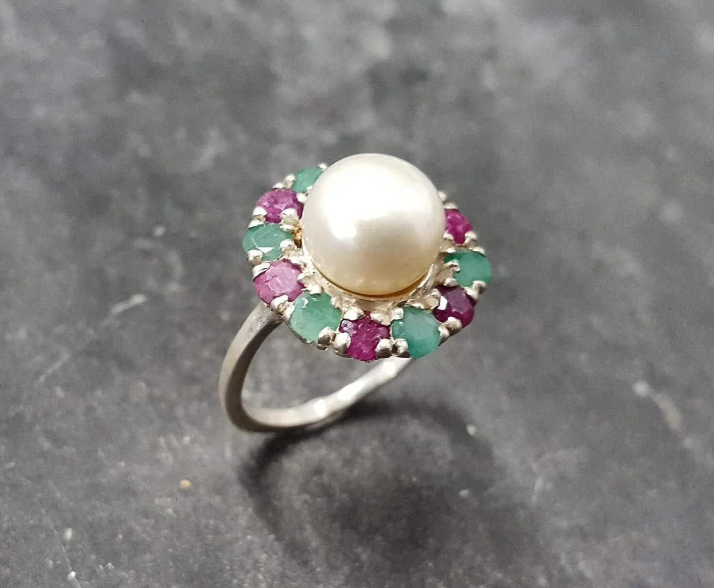 Flower Pearl Ring - Genuine Pearl Ring, Pearl Victorian Ring