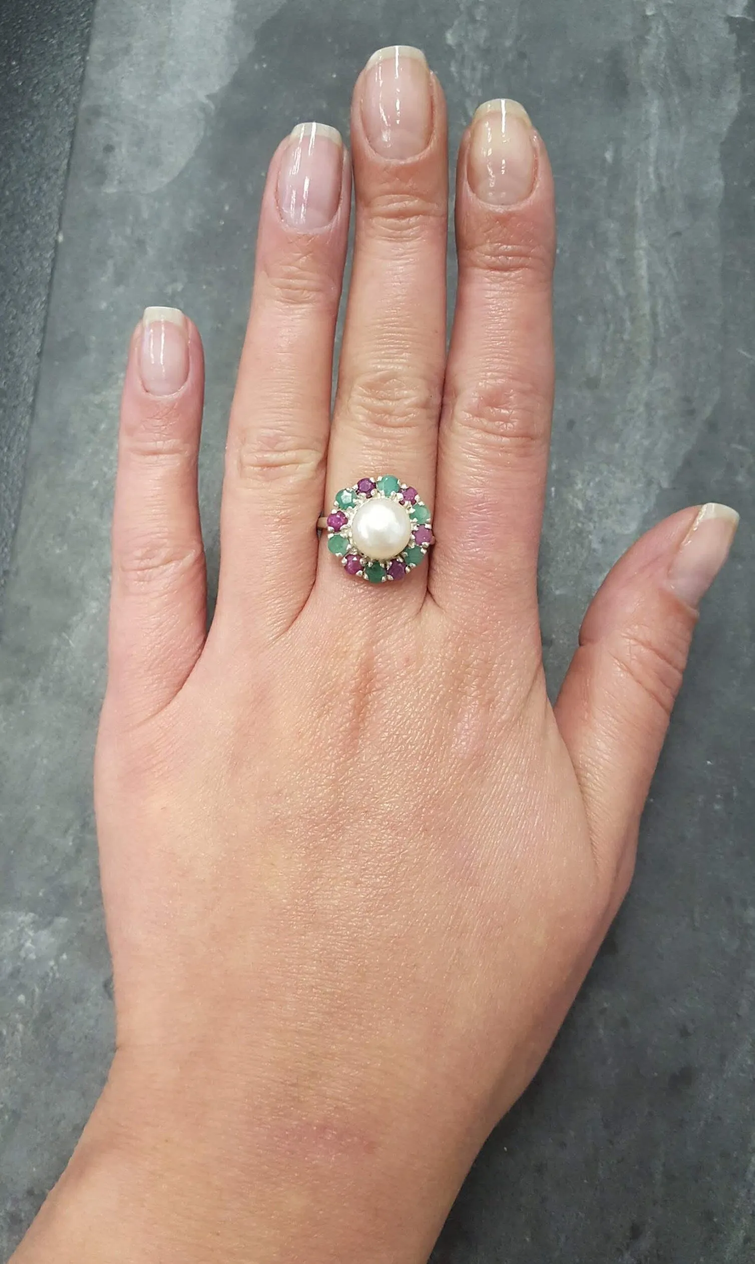 Flower Pearl Ring - Genuine Pearl Ring, Pearl Victorian Ring