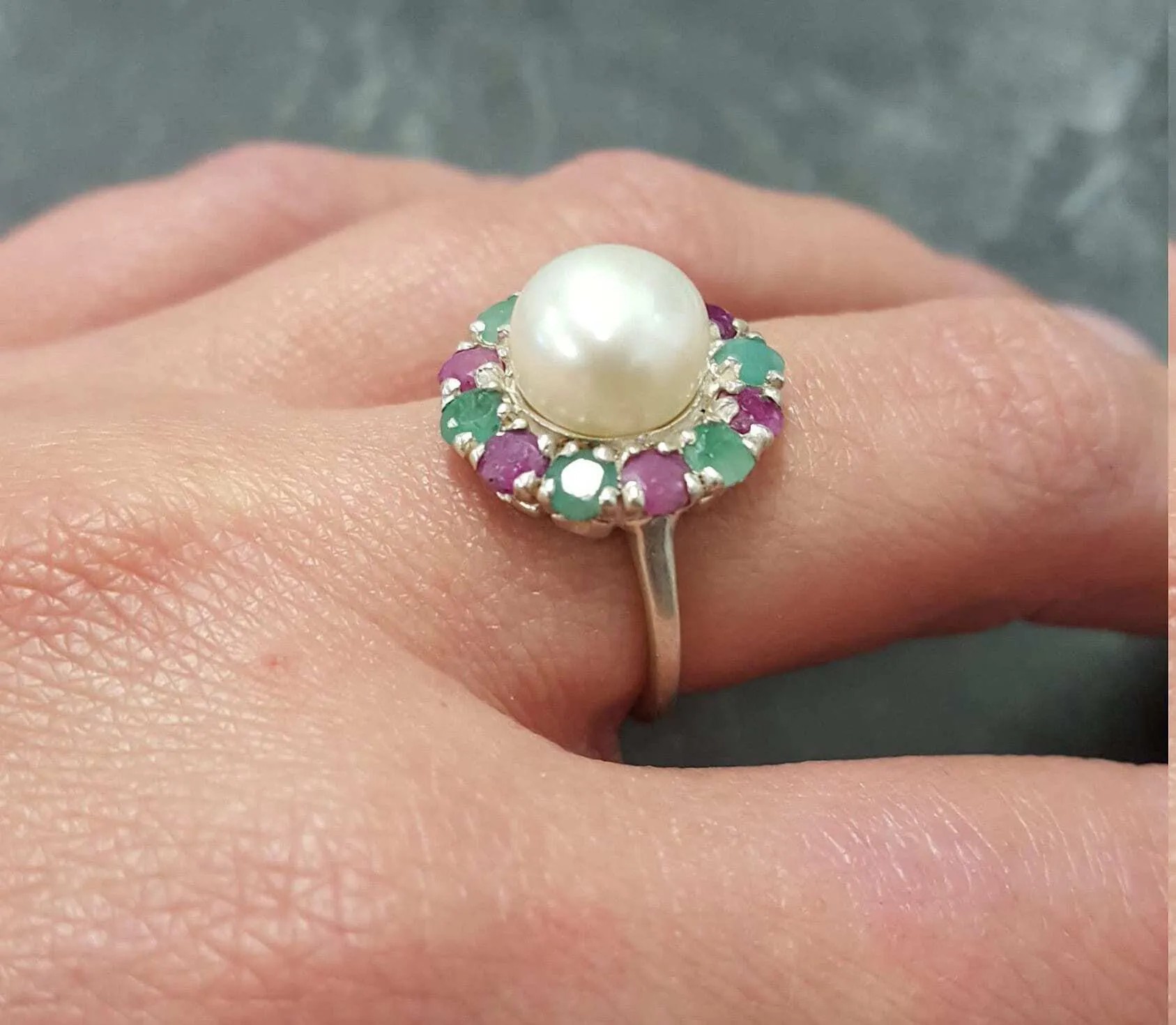 Flower Pearl Ring - Genuine Pearl Ring, Pearl Victorian Ring