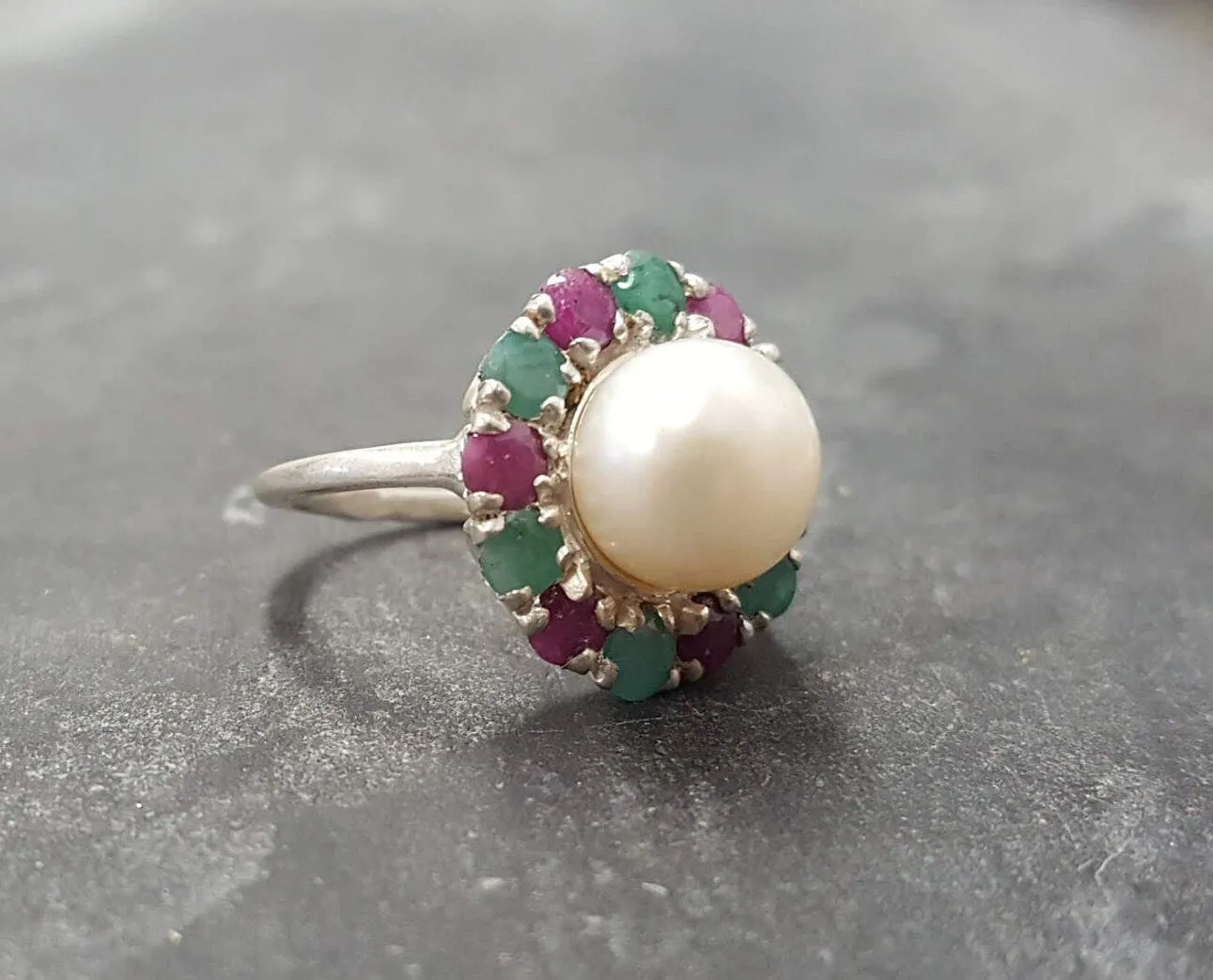 Flower Pearl Ring - Genuine Pearl Ring, Pearl Victorian Ring