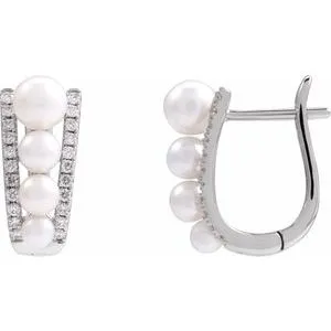 Freshwater Pearl & Diamond Hoop Earrings