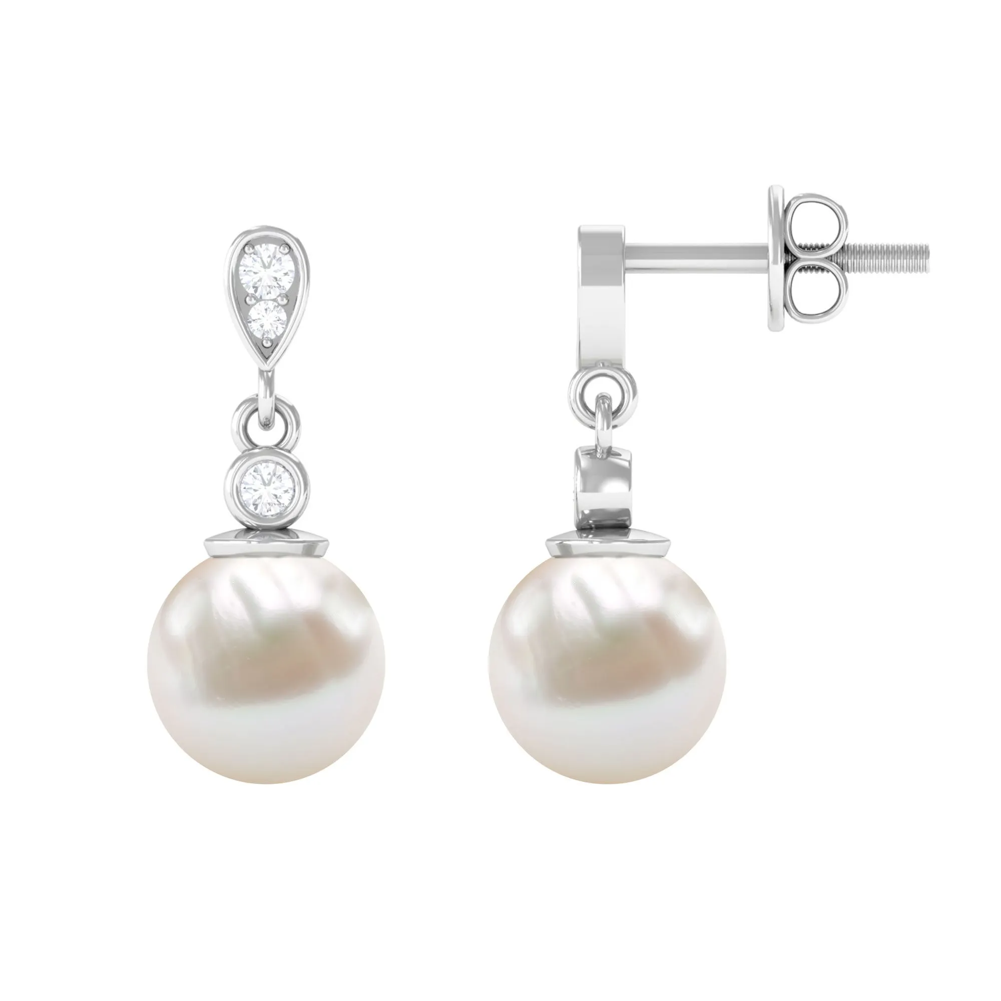 Freshwater Pearl and Diamond Drop Earrings