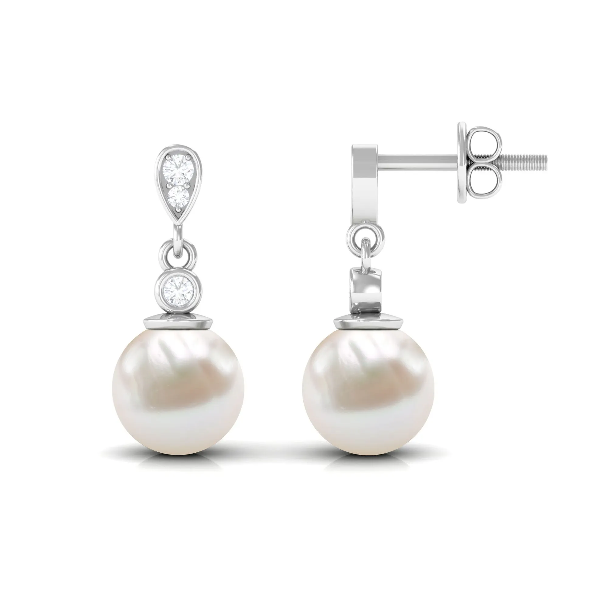 Freshwater Pearl and Diamond Drop Earrings