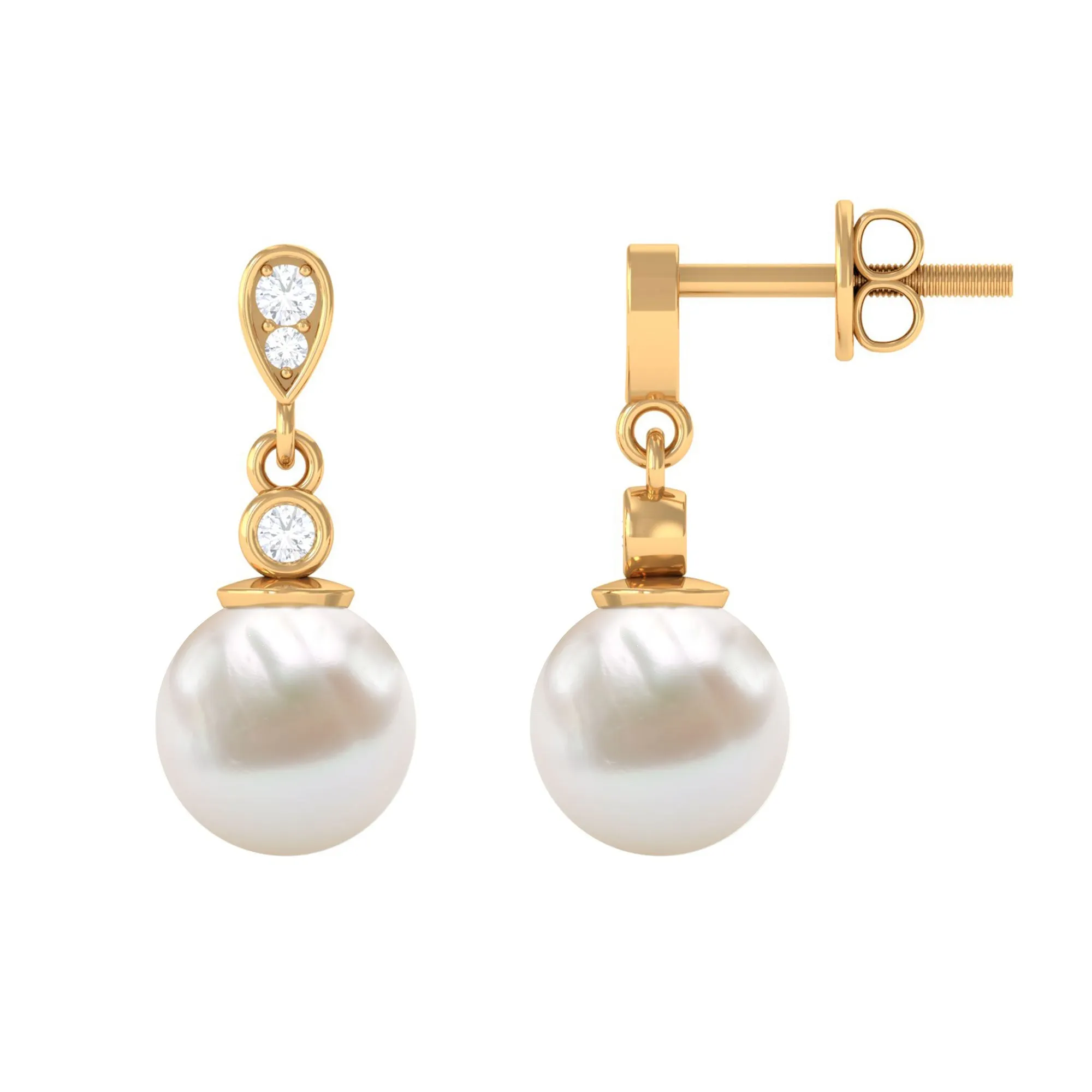 Freshwater Pearl and Diamond Drop Earrings