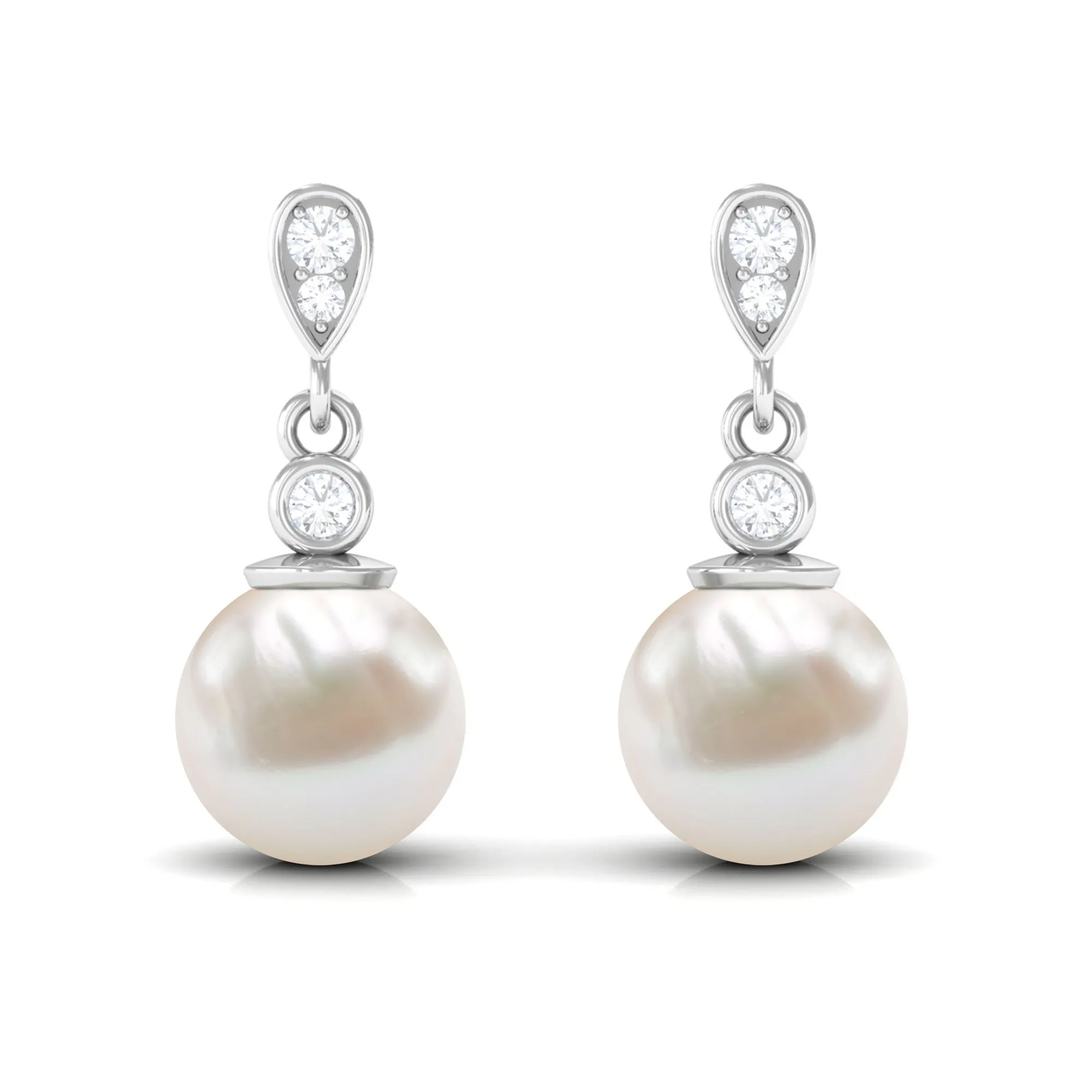 Freshwater Pearl and Diamond Drop Earrings