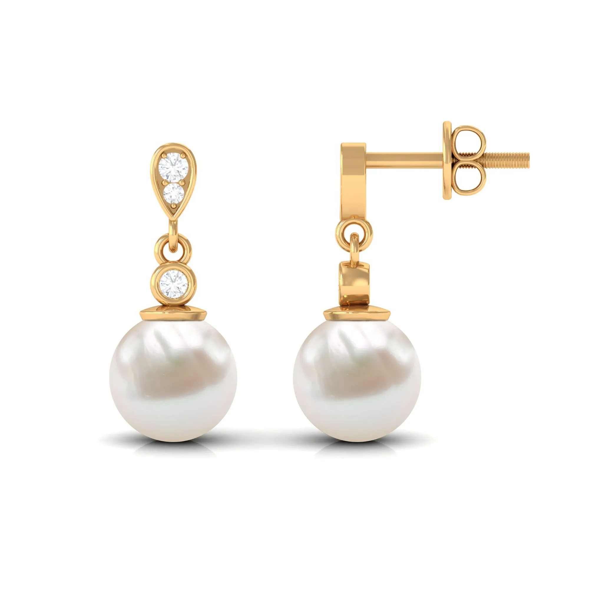 Freshwater Pearl and Diamond Drop Earrings