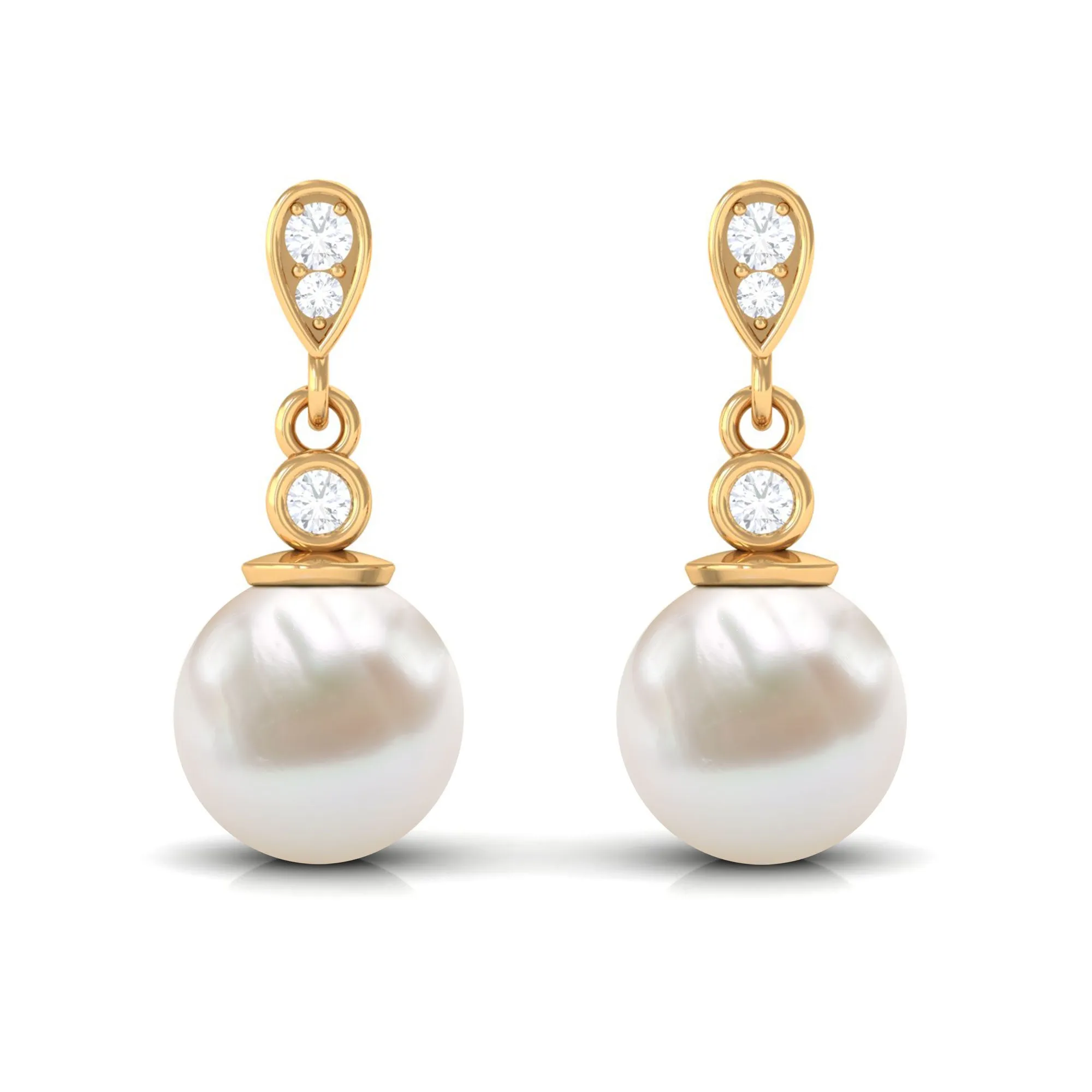 Freshwater Pearl and Diamond Drop Earrings