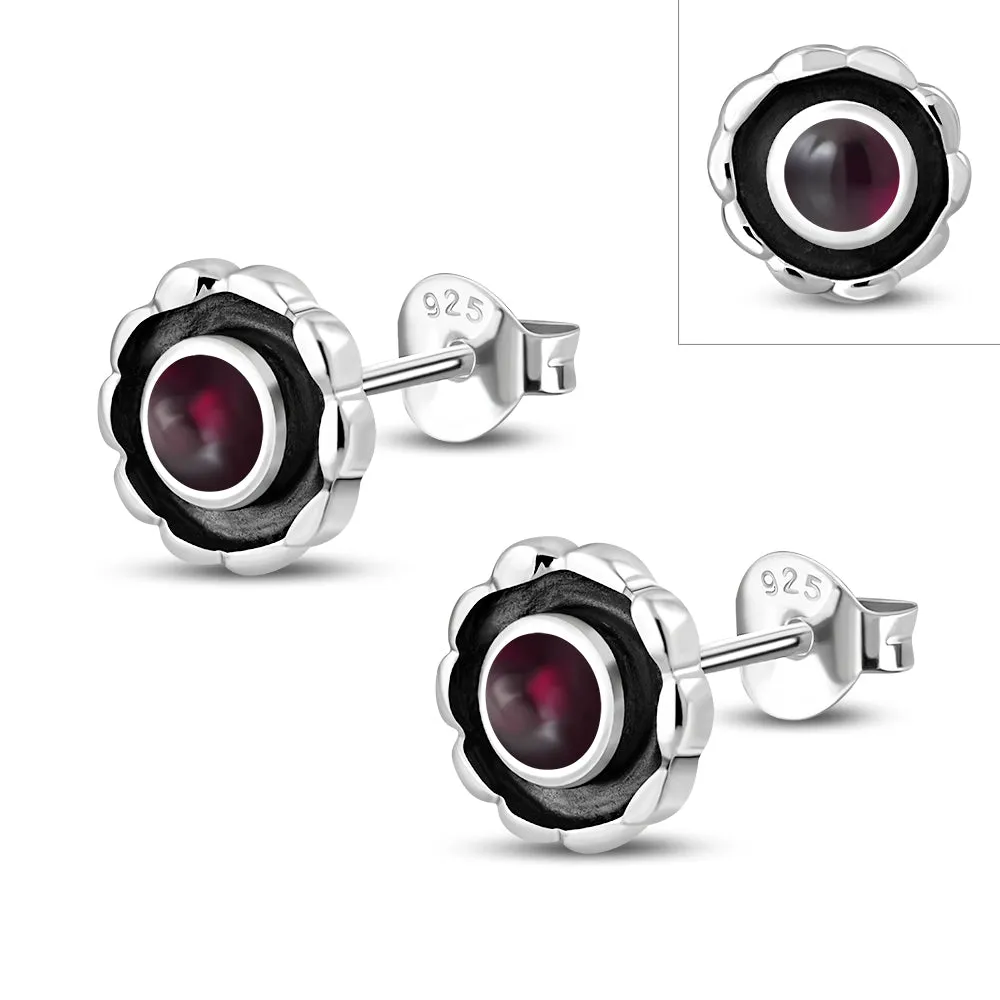 Garnet Stone Sterling Silver Stud Earrings