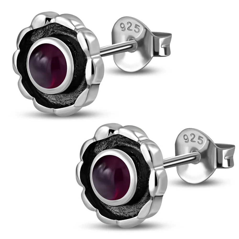 Garnet Stone Sterling Silver Stud Earrings