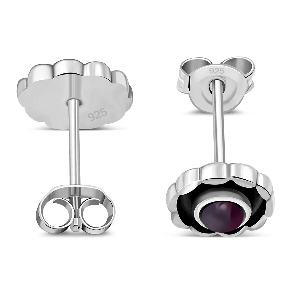 Garnet Stone Sterling Silver Stud Earrings