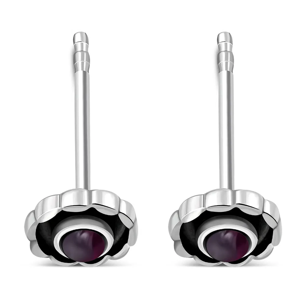 Garnet Stone Sterling Silver Stud Earrings