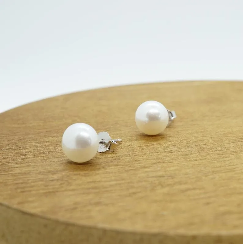 Gianna X -Real Sterling Silver Freshwater Pearl Stud Earrings