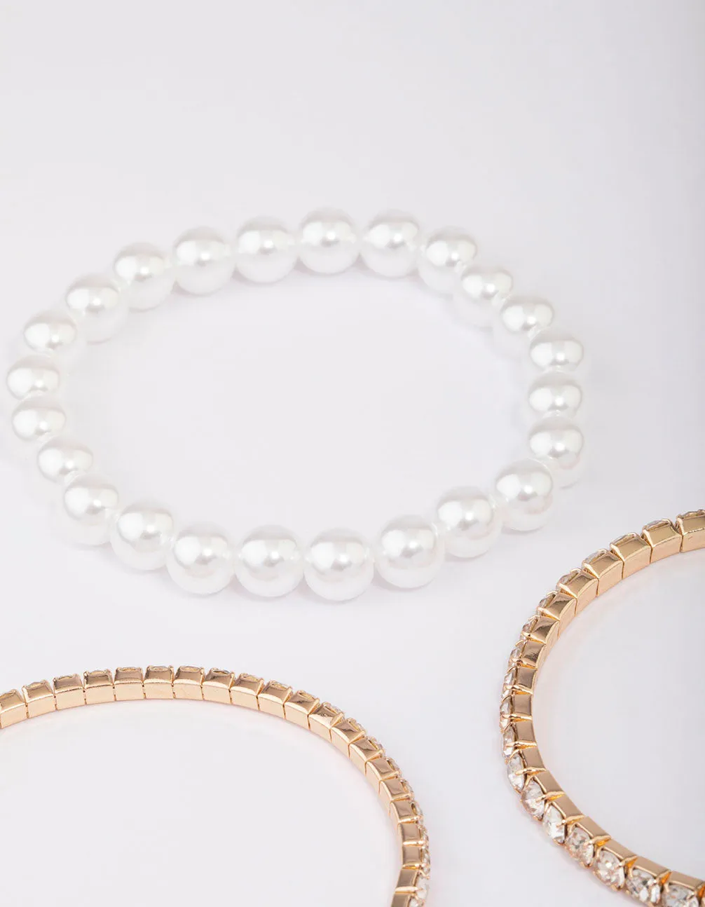 Gold Diamante & Pearl Mixed Bracelet 5-Pack