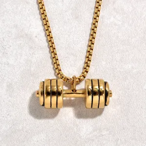 Gold Dumbbell Steel Hearts Necklace