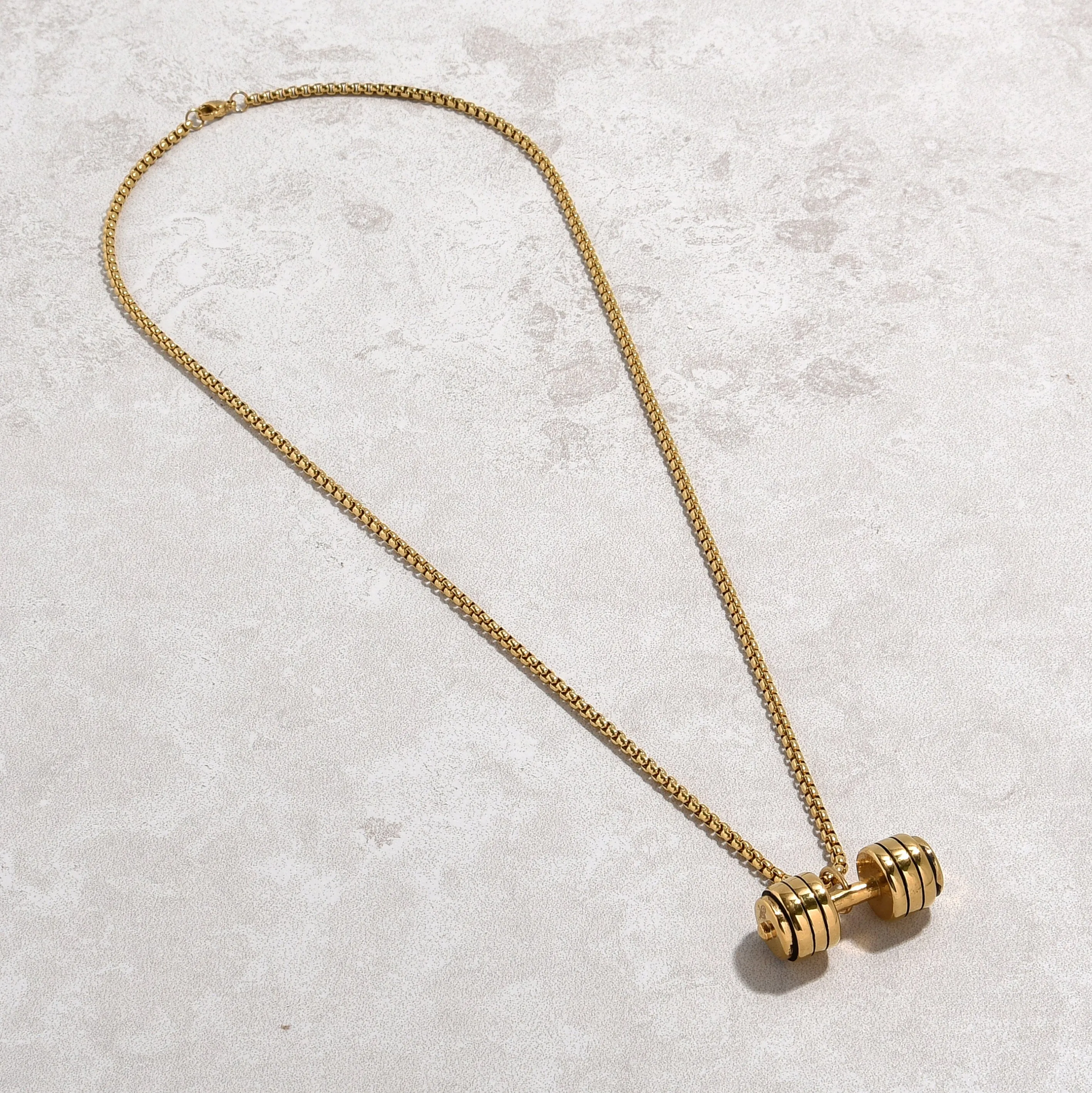 Gold Dumbbell Steel Hearts Necklace