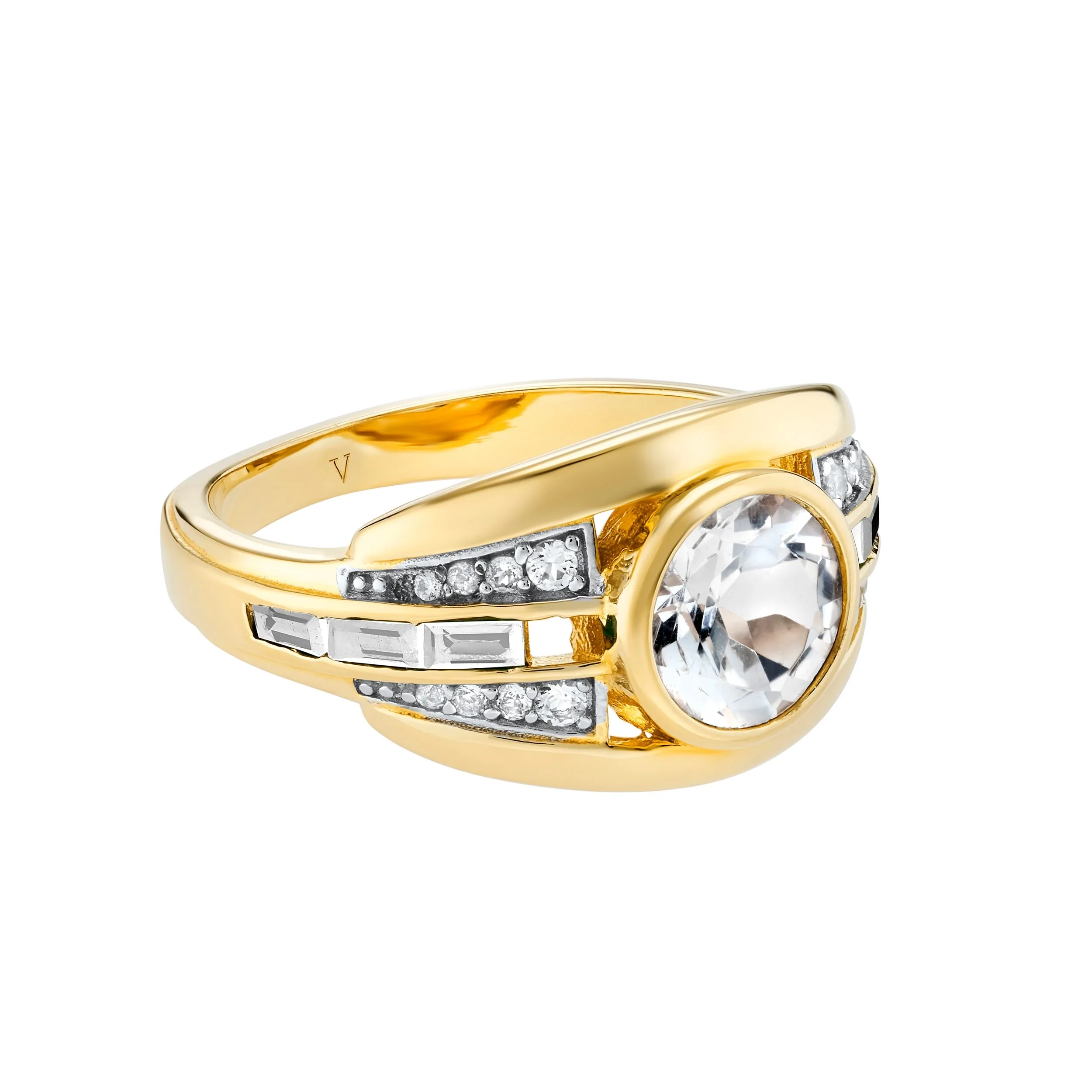 Gold Olive ring with white topaz