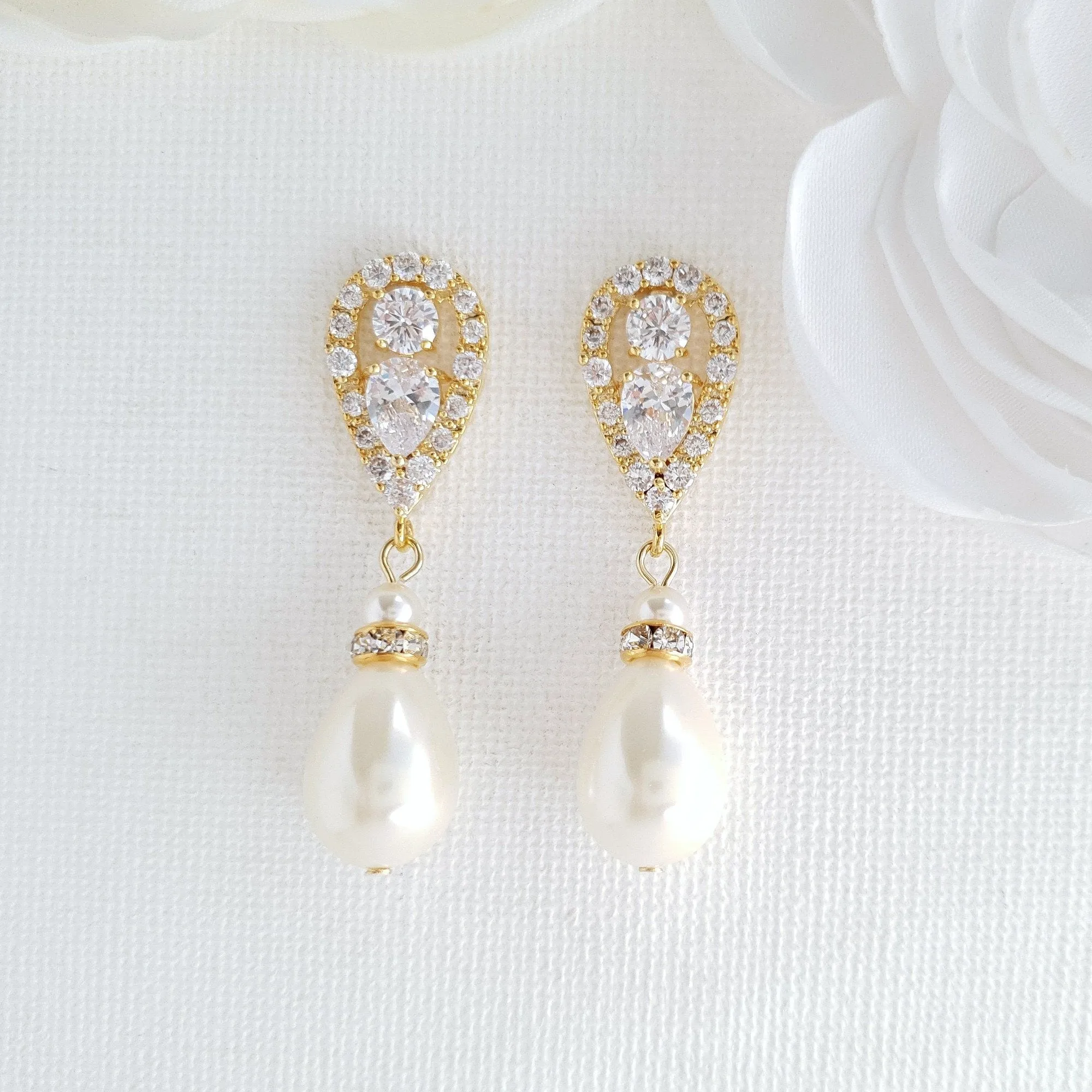 Gold Pearl Earrings-Cera