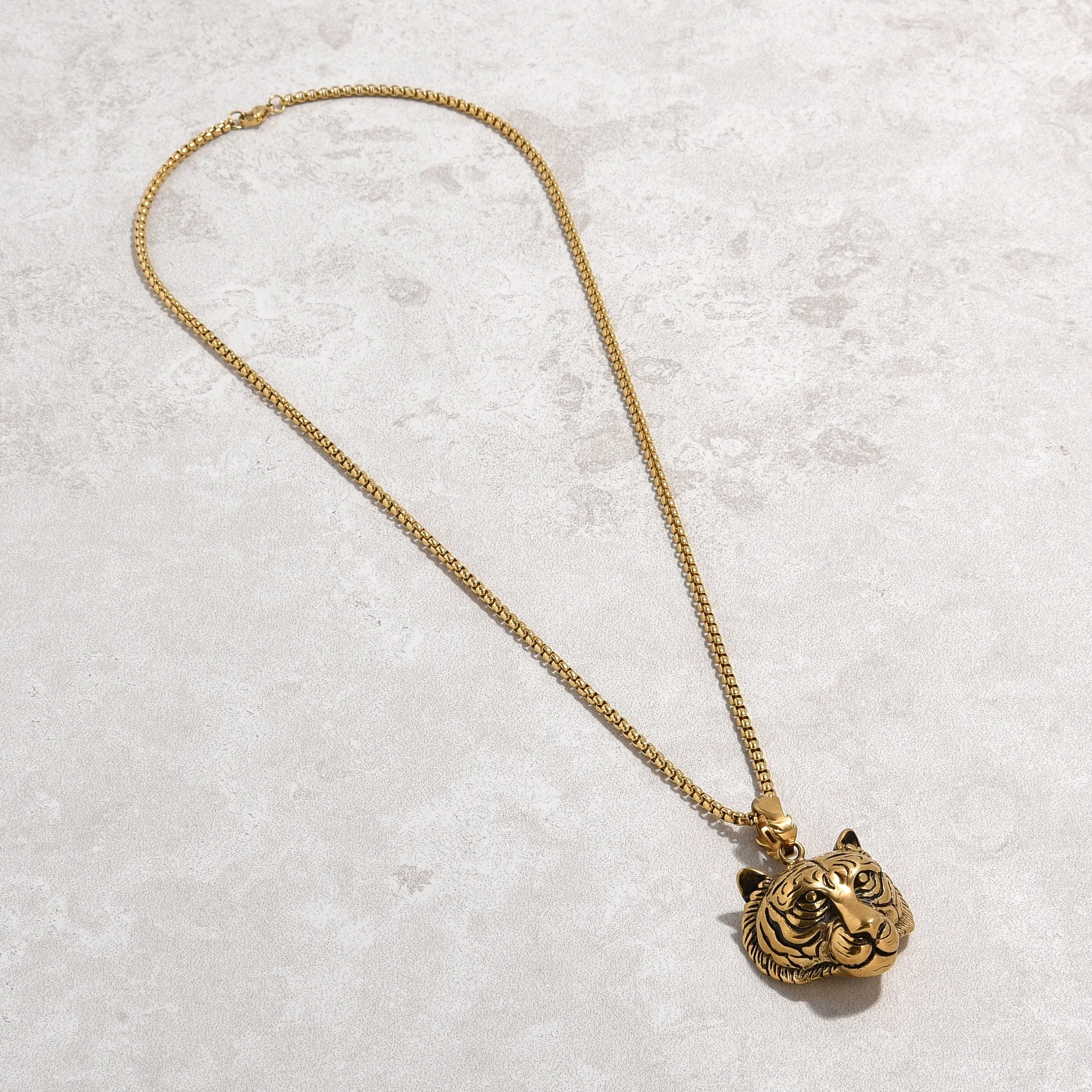 Gold Tiger Steel Hearts Necklace