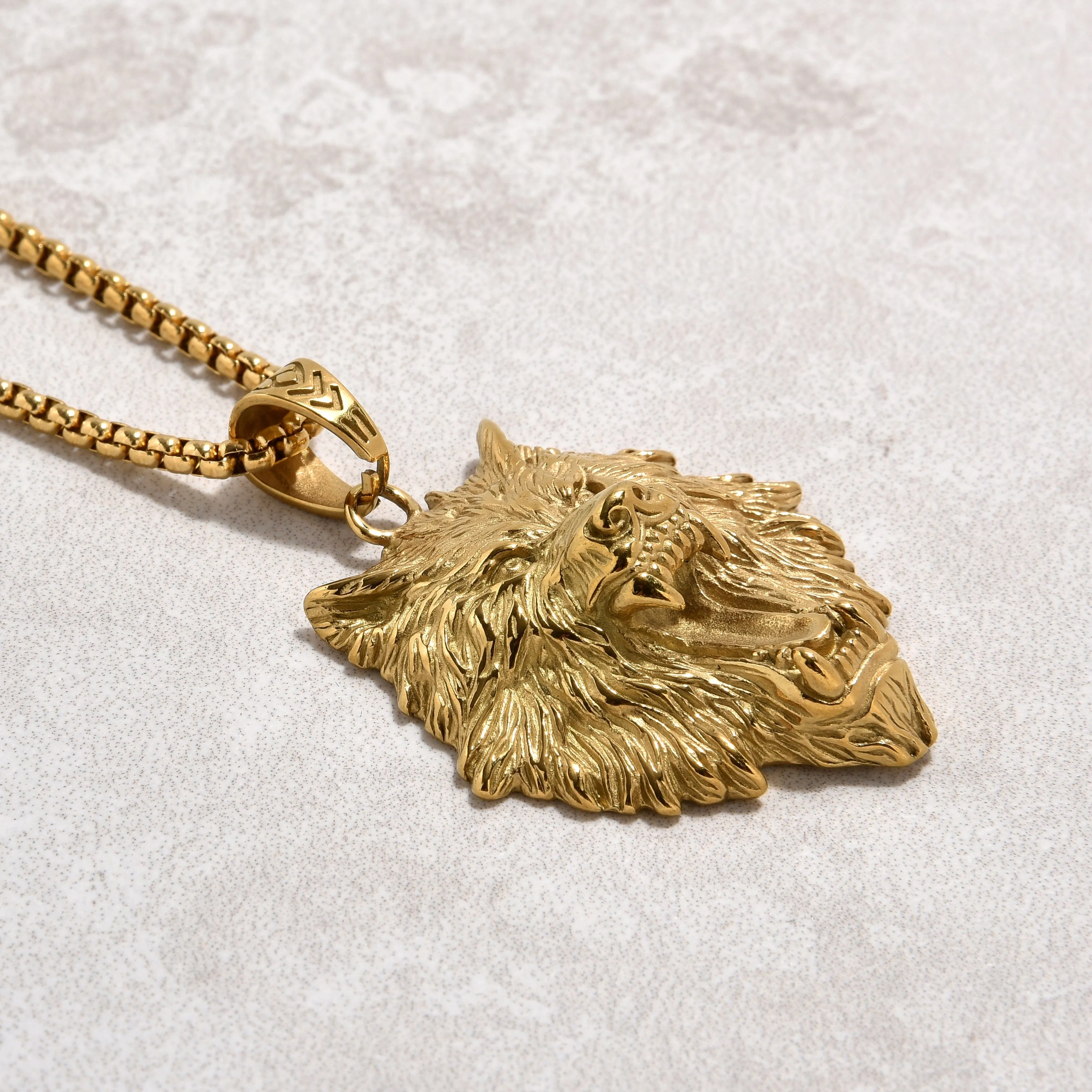 Gold Wolf Steel Hearts Necklace