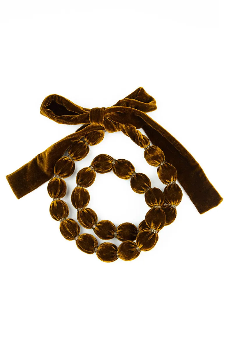 Golden Olive Silk Velvet Bead Necklace