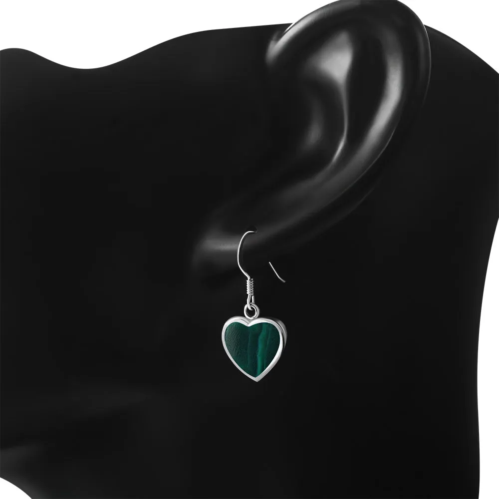 Green Malachite Heart Sterling Silver Earrings