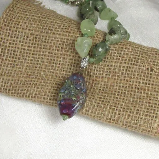 Green  Quartz Bead Necklace with Handmade Pendant