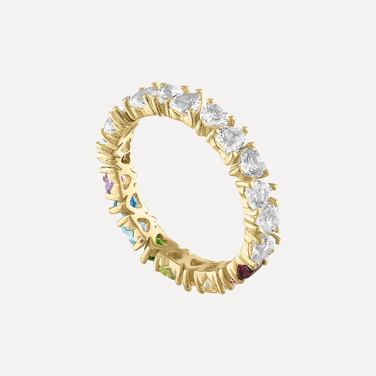 Half Rainbow Half White Topaz Heart Shaped Eternity Band