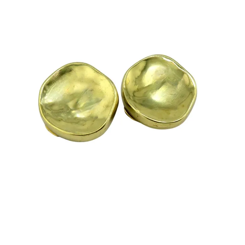 Hammered Round Clip On Earrings - Gold