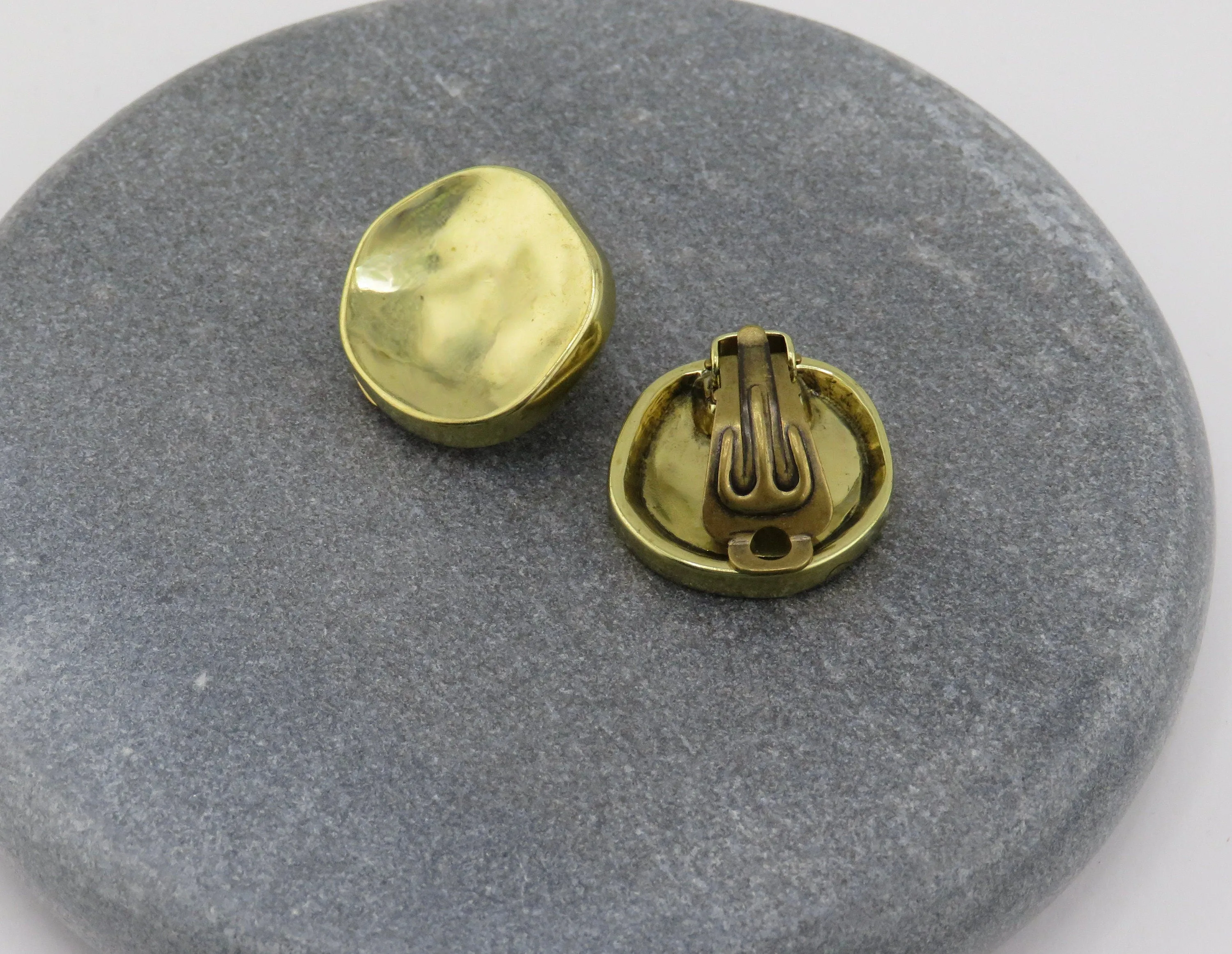 Hammered Round Clip On Earrings - Gold