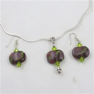 Handmade Artisan Bead Purple Lampwork Necklace & Earrings